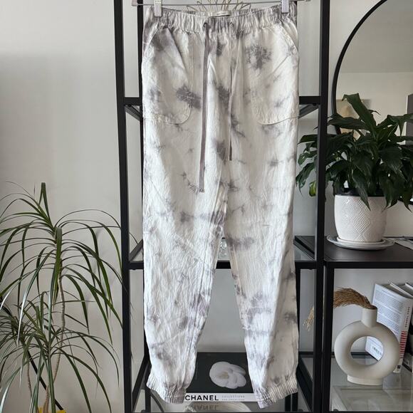 Rachel Zoe Pants - Rachel Zoe White Grey Tie Dye 100% Linen High Rise Lightweight Jogger Pants XS